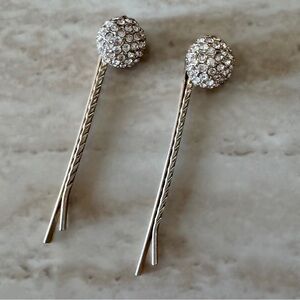 Vintage Silver & Crystal Round Hair Pins (2)